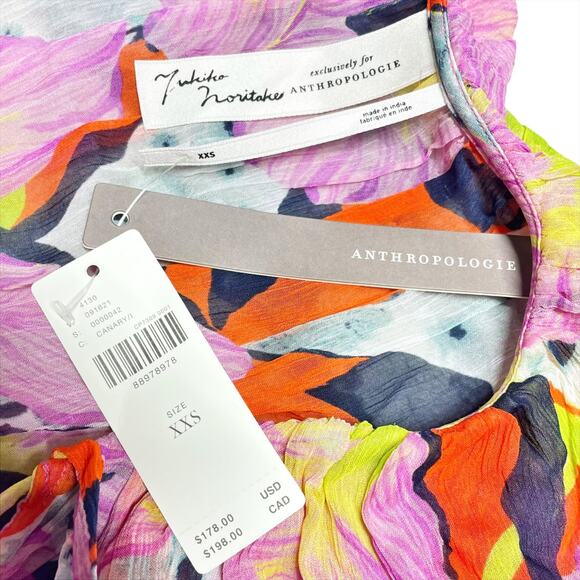 ANTHROPOLOGIE Yukiko Noritake NWT Marais Printed Chiffon Maxi Dress Canary XXS - Picture 10 of 11